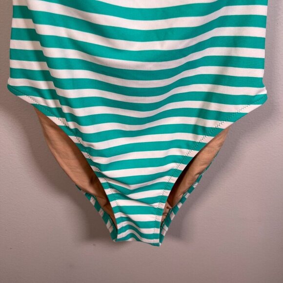 J.Crew Halter One Piece Swimsuit Size 2 Stripes Green Nautical Beach Vacation - Picture 5 of 11